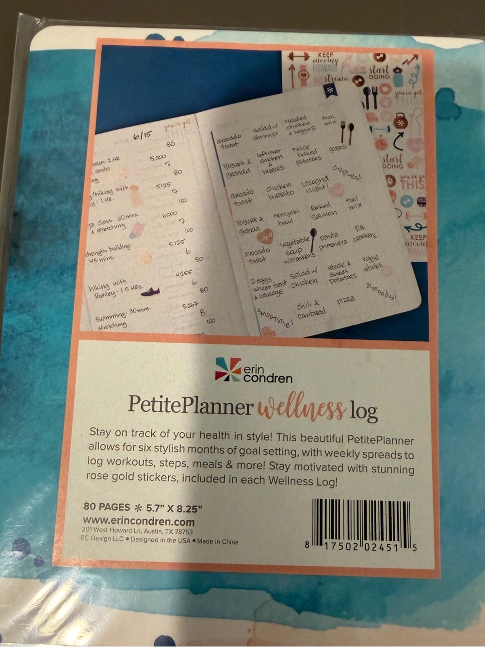Erin Condren Petite Planner Wellness Log in Watercolor - Picture 6 of 11